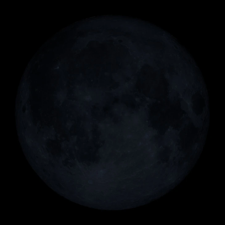 A nearly dark Moon at New Moon, with its surface only faintly visible.